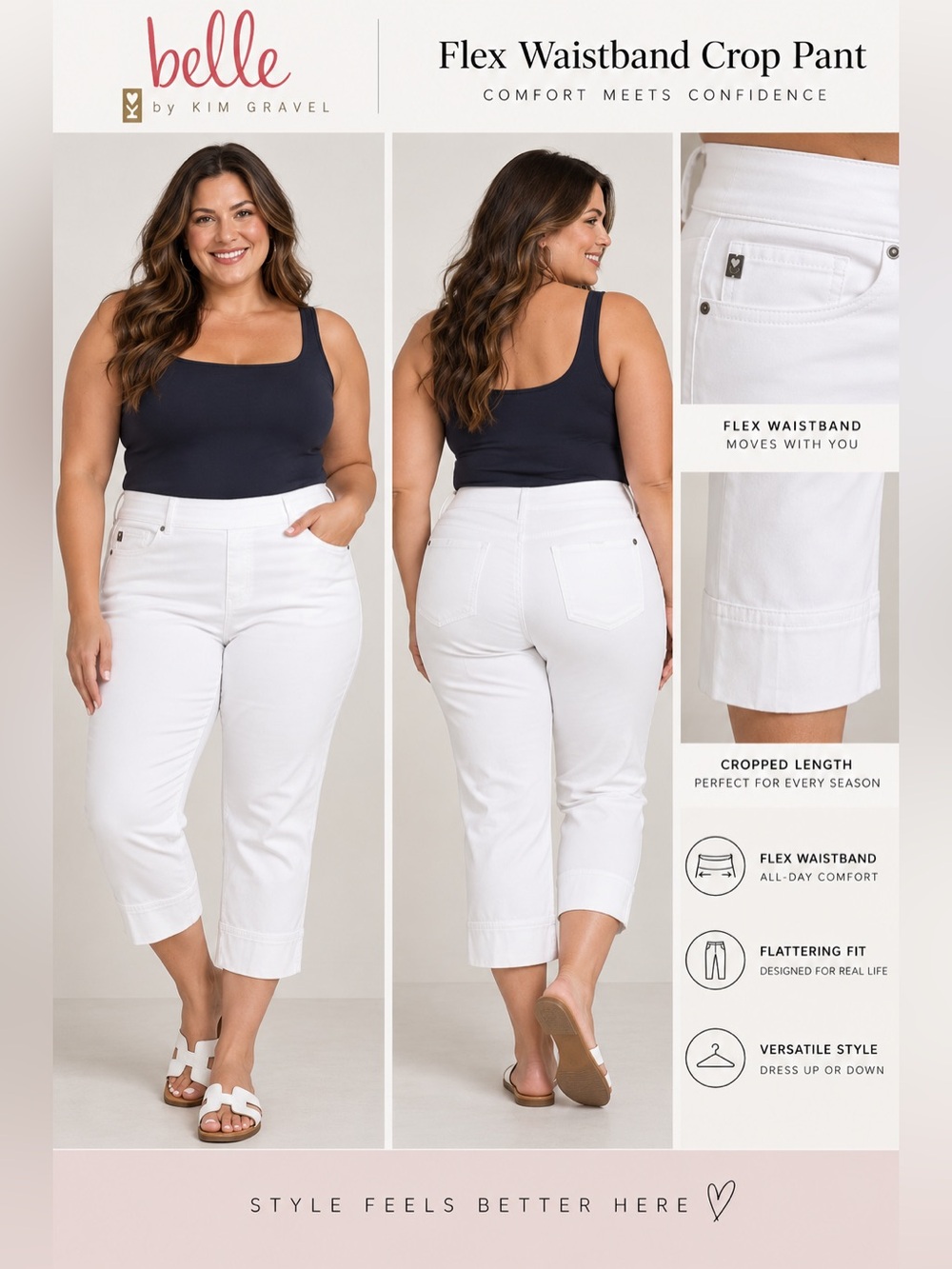 Cropped Petite White Flex Waistband Pants - Size 26WP - Belle Kim Gravel